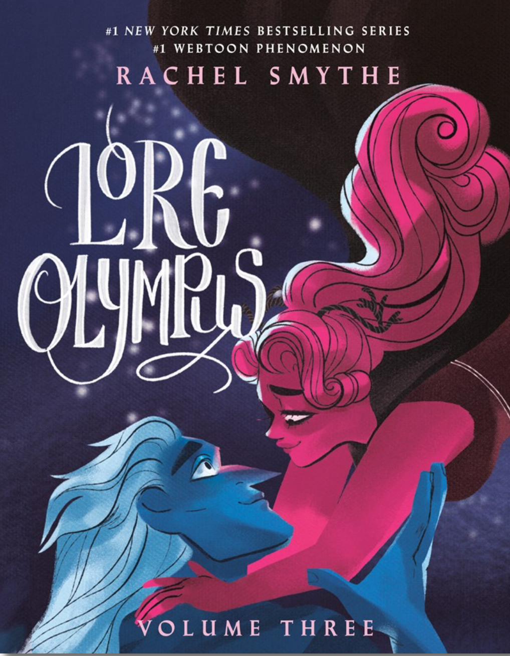Book cover of 'Lore Olympus Volume Three' by Rachel Smythe on a computer screen.