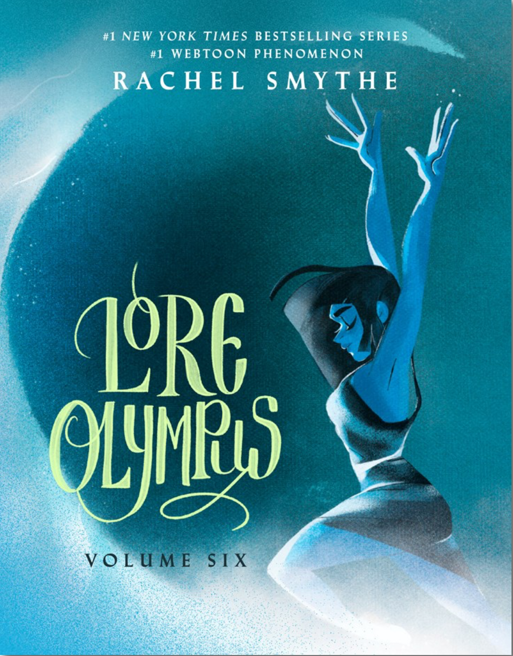 Book cover of 'Lore Olympus Volume Six' by Rachel Smythe on a computer screen.